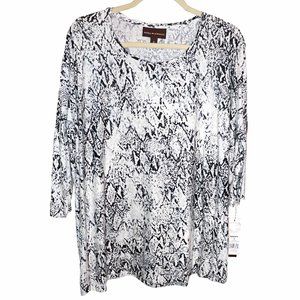 Fabulous Dana Buchman Multicolor Geometric Print 3/4 Sleeve Blouse Size M NWT